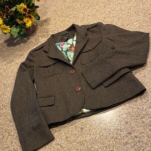 Alara Blazer Jacket 4 Houndstooth Wool Blend Brown?